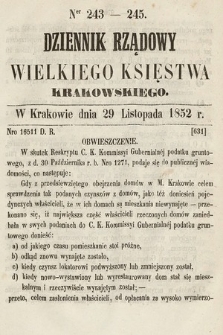 Dziennik Rządowy Wielkiego Księstwa Krakowskiego. 1852, nr 243-245