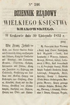 Dziennik Rządowy Wielkiego Księstwa Krakowskiego. 1852, nr 246
