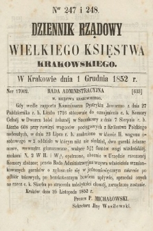 Dziennik Rządowy Wielkiego Księstwa Krakowskiego. 1852, nr 247-248