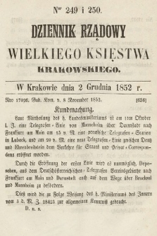 Dziennik Rządowy Wielkiego Księstwa Krakowskiego. 1852, nr 249-250