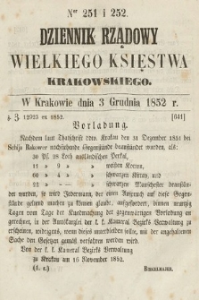 Dziennik Rządowy Wielkiego Księstwa Krakowskiego. 1852, nr 251-252