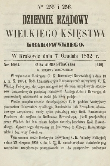 Dziennik Rządowy Wielkiego Księstwa Krakowskiego. 1852, nr 255-256