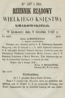 Dziennik Rządowy Wielkiego Księstwa Krakowskiego. 1852, nr 257-258