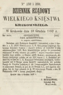 Dziennik Rządowy Wielkiego Księstwa Krakowskiego. 1852, nr 259-260