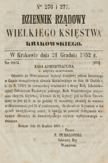 Dziennik Rządowy Wielkiego Księstwa Krakowskiego. 1852, nr 276-277