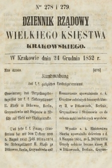 Dziennik Rządowy Wielkiego Księstwa Krakowskiego. 1852, nr 278-279