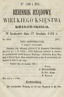 Dziennik Rządowy Wielkiego Księstwa Krakowskiego. 1852, nr 280-281