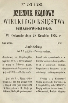 Dziennik Rządowy Wielkiego Księstwa Krakowskiego. 1852, nr 282-283