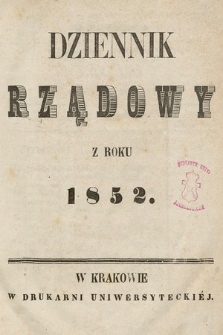 Dziennik Rządowy Wielkiego Księstwa Krakowskiego. 1852, Regestr Dziennika