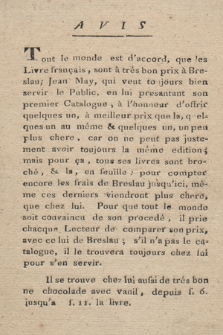 Avis : [Inc.:] Tout le monde est d'accord, que les Livre [!] français, sont à trés [!] bon prix à Breslau [...]