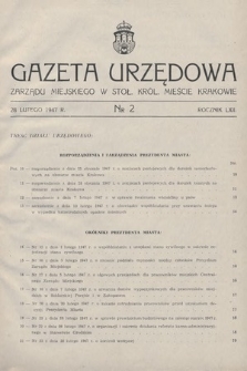 Gazeta Urzędowa Zarządu Miejskiego w Stoł. Król. Mieście Krakowie. 1947, nr 2