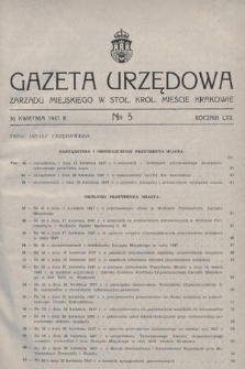 Gazeta Urzędowa Zarządu Miejskiego w Stoł. Król. Mieście Krakowie. 1947, nr 5