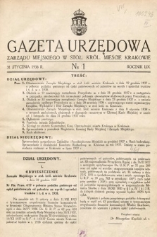 Gazeta Urzędowa Zarządu Miejskiego w Stoł. Król. Mieście Krakowie. 1938, nr 1