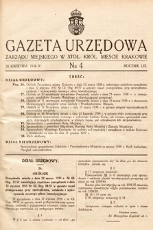 Gazeta Urzędowa Zarządu Miejskiego w Stoł. Król. Mieście Krakowie. 1938, nr 4