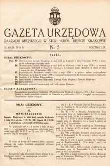 Gazeta Urzędowa Zarządu Miejskiego w Stoł. Król. Mieście Krakowie. 1938, nr 5