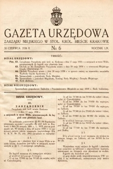 Gazeta Urzędowa Zarządu Miejskiego w Stoł. Król. Mieście Krakowie. 1938, nr 6