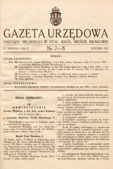 Gazeta Urzędowa Zarządu Miejskiego w Stoł. Król. Mieście Krakowie. 1938, nr 7-8