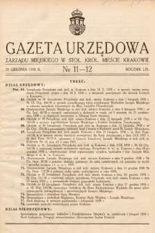 Gazeta Urzędowa Zarządu Miejskiego w Stoł. Król. Mieście Krakowie. 1938, nr 11-12