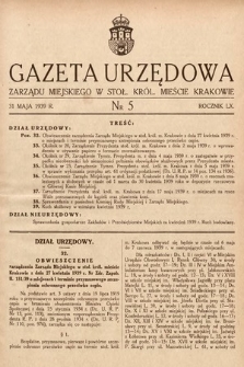 Gazeta Urzędowa Zarządu Miejskiego w Stoł. Król. Mieście Krakowie. 1939, nr 5