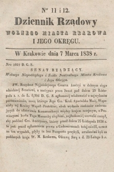 Dziennik Rządowy Wolnego Miasta Krakowa i Jego Okręgu. 1838, nr 11-12