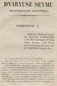 Dziennik Rządowy Wolnego Miasta Krakowa i Jego Okręgu. 1838, Dyaryusz Seymu Rzeczypospolitey Krakowskiey. Posiedzenie 4