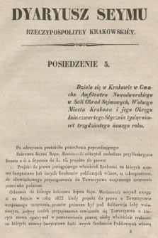 Dziennik Rządowy Wolnego Miasta Krakowa i Jego Okręgu. 1838, Dyaryusz Seymu Rzeczypospolitey Krakowskiey. Posiedzenie 5