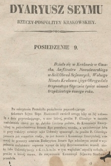 Dziennik Rządowy Wolnego Miasta Krakowa i Jego Okręgu. 1838, Dyaryusz Seymu Rzeczypospolitey Krakowskiey. Posiedzenie 9