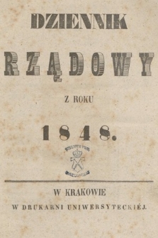 Dziennik Rządowy Miasta Krakowa i Jego Okręgu. 1848, Regestr Dziennika