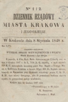 Dziennik Rządowy Miasta Krakowa i Jego Okręgu. 1848, nr 1-2