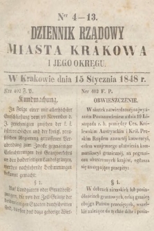 Dziennik Rządowy Miasta Krakowa i Jego Okręgu. 1848, nr 4-13