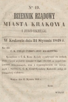 Dziennik Rządowy Miasta Krakowa i Jego Okręgu. 1848, nr 19