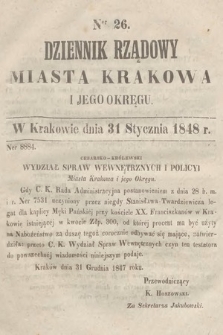 Dziennik Rządowy Miasta Krakowa i Jego Okręgu. 1848, nr 26