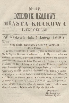 Dziennik Rządowy Miasta Krakowa i Jego Okręgu. 1848, nr 27