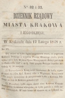 Dziennik Rządowy Miasta Krakowa i Jego Okręgu. 1848, nr 32-33
