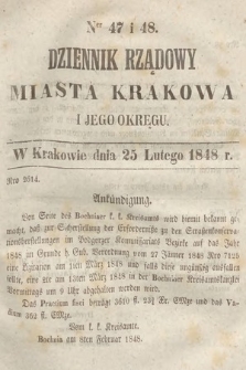 Dziennik Rządowy Miasta Krakowa i Jego Okręgu. 1848, nr 47-48