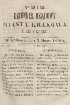 Dziennik Rządowy Miasta Krakowa i Jego Okręgu. 1848, nr 52-53