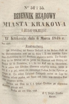 Dziennik Rządowy Miasta Krakowa i Jego Okręgu. 1848, nr 54-55