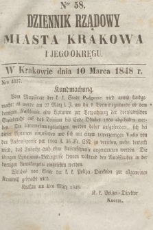 Dziennik Rządowy Miasta Krakowa i Jego Okręgu. 1848, nr 58