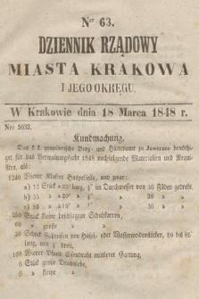 Dziennik Rządowy Miasta Krakowa i Jego Okręgu. 1848, nr 63