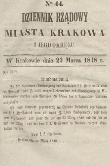 Dziennik Rządowy Miasta Krakowa i Jego Okręgu. 1848, nr 64