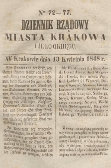 Dziennik Rządowy Miasta Krakowa i Jego Okręgu. 1848, nr 72-77