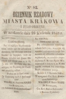 Dziennik Rządowy Miasta Krakowa i Jego Okręgu. 1848, nr 82