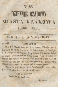 Dziennik Rządowy Miasta Krakowa i Jego Okręgu. 1848, nr 83