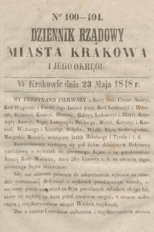Dziennik Rządowy Miasta Krakowa i Jego Okręgu. 1848, nr 100-104