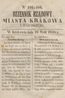 Dziennik Rządowy Miasta Krakowa i Jego Okręgu. 1848, nr 105-106