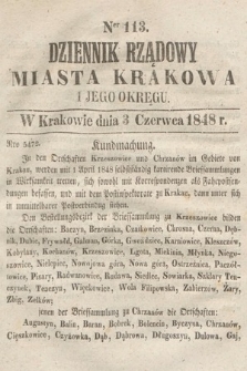 Dziennik Rządowy Miasta Krakowa i Jego Okręgu. 1848, nr 113