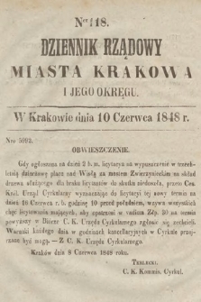 Dziennik Rządowy Miasta Krakowa i Jego Okręgu. 1848, nr 118