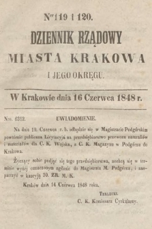 Dziennik Rządowy Miasta Krakowa i Jego Okręgu. 1848, nr 119-120