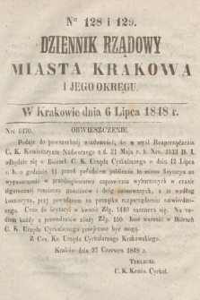 Dziennik Rządowy Miasta Krakowa i Jego Okręgu. 1848, nr 128-129