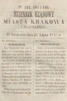 Dziennik Rządowy Miasta Krakowa i Jego Okręgu. 1848, nr 133-135